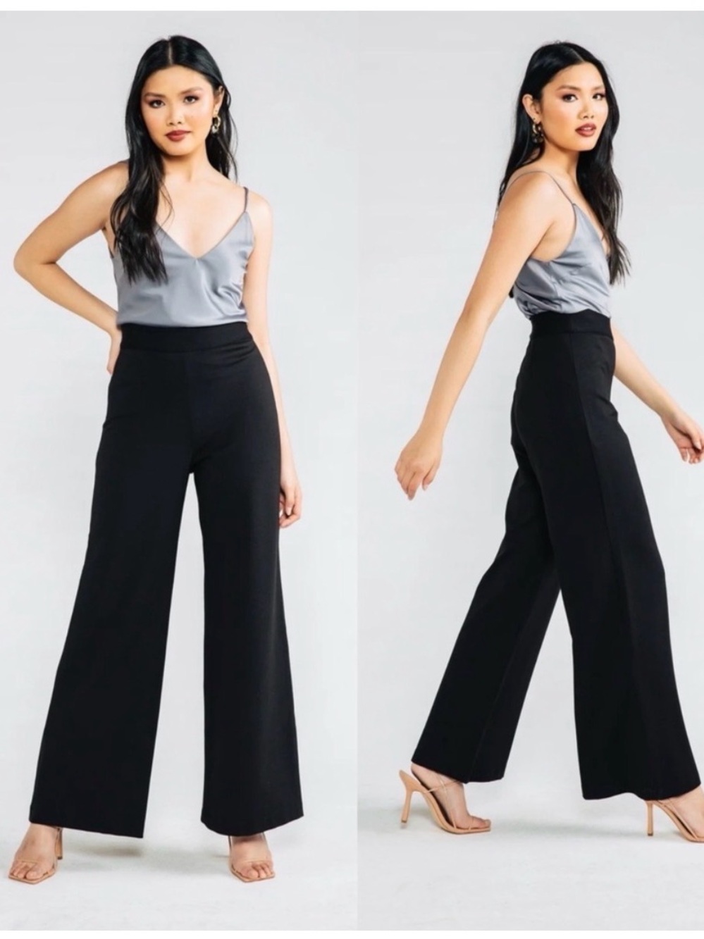 NWT CHLOE KRISTYN Bridgette High-Waist Wide-Leg Ponte Pants in Black, L